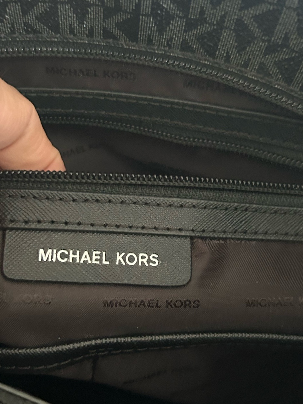 Michael Kors Black Jet Set Signature MK Tote Bag structured bag Silver Hardware - Picture 12 of 13